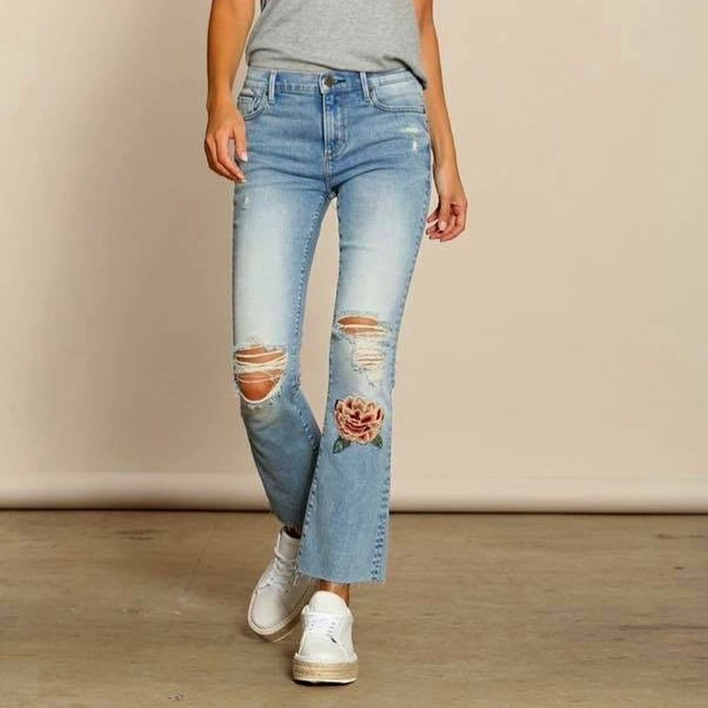 Boho Cropped Embroidered Denim